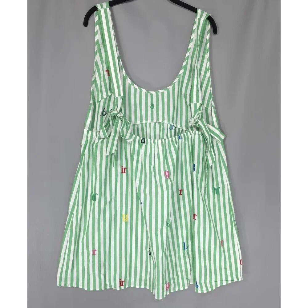 ANTHROPOLOGIE LYREBIRD Women’s New Sleep Dress Embroidered Stripe LARGE Green